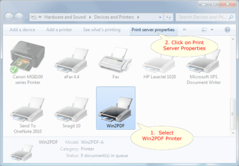 Selecting the "Print Management" snap in from the Control Panel Adiminstrative Tools